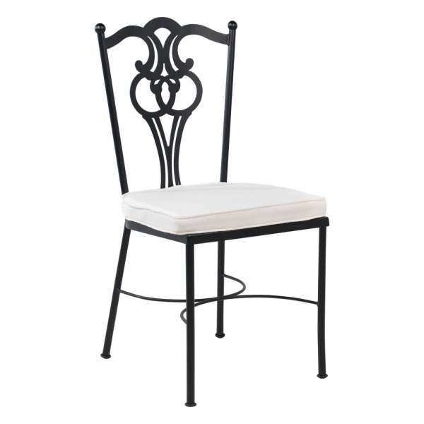Chaise de jardin provençale en acier noir avec coussin blanc - Viena - 1