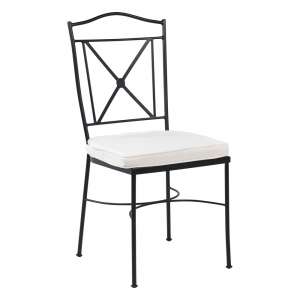 Chaise de jardin provençale en acier noir coussin blanc - Pisa