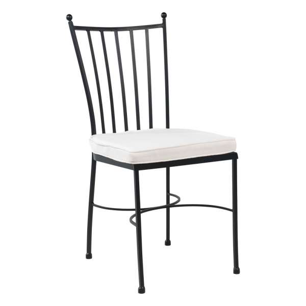 Chaise de jardin en acier noir style provençal coussin blanc - Venecia - 1