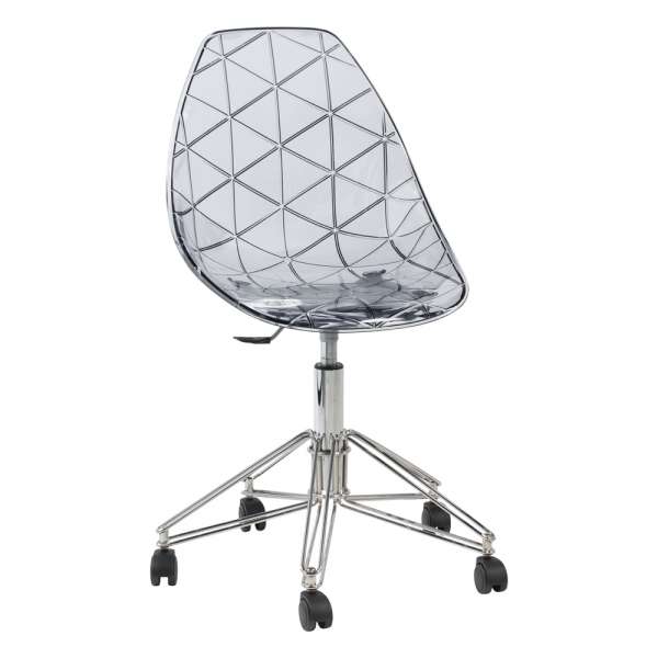 Chaise de bureau design sur roulettes coque transparente fumée et pied en métal chromé - Prisma - 6