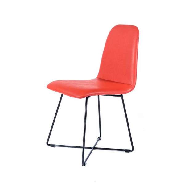 Chaise design rouge avec pieds en métal noir - Pandora - 2
