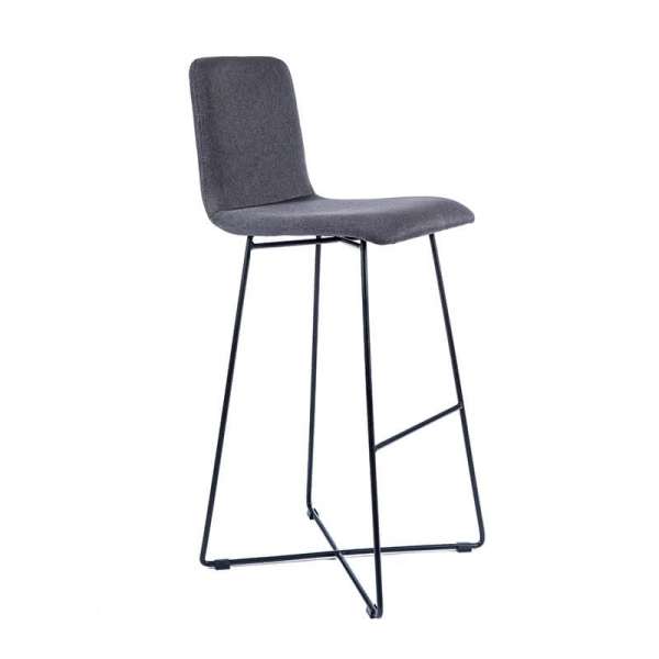 Tabouret de bar en tissu anthracite avec pieds filaires en métal noir - Plaza - 1