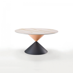 Table ronde design plateau céramique pied central sablier - Clessidra