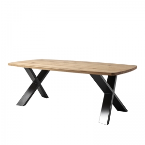 Table industrielle forme tonneau en bois massif pieds croisés - Carte