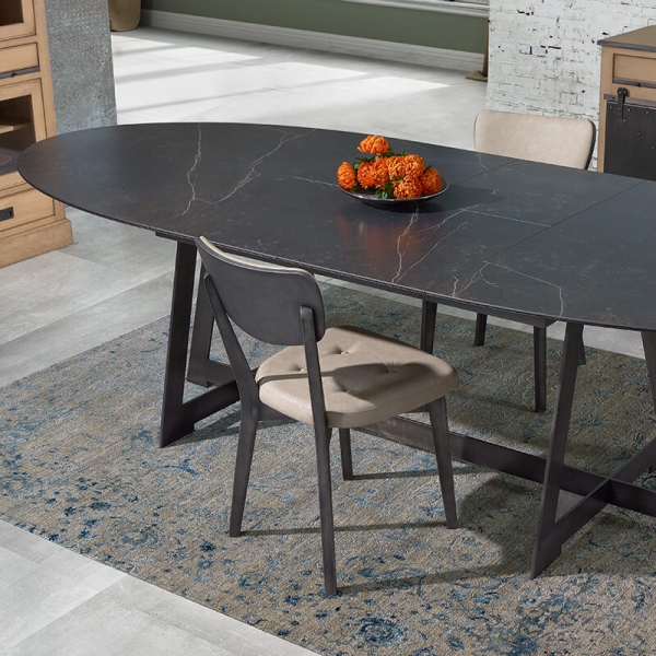 Table design ovale extensible en céramique noire - Générique - 2