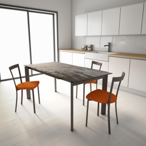 Table de cuisine dekton effet bronze patiné pieds bronze - Poker