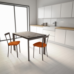 Table de cuisine dekton effet bronze patiné pieds métal bronze - Poker
