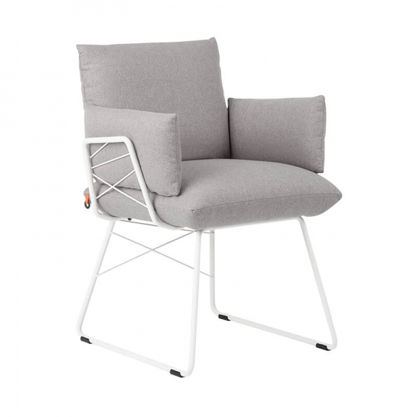 Fauteuil confortable assise en tissu gris et pieds en métal blanc - Cosy Mobitec® - 18