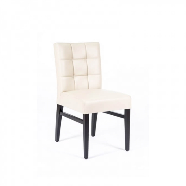 Chaise matelassée blanche avec renforts de structure en bois noir - Matias - 4 - 1