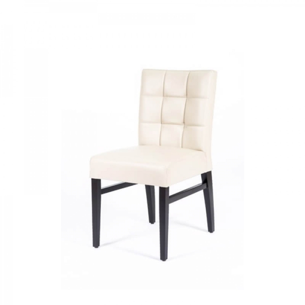 Chaise matelassée blanche avec renforts de structure en bois noir - Matias - 4 - 2