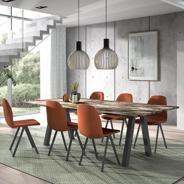 Chaise de salle à manger moderne en tissu orange et pieds métal noir- Ona - 6