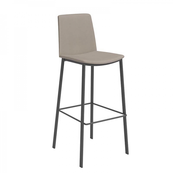 Tabouret de bar gris rembourré pieds métal - Primera - 1