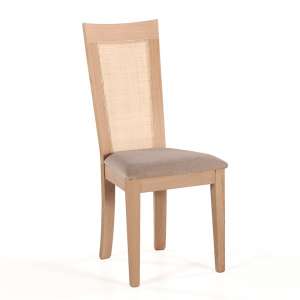 Chaise cannée assise en tissu beige et structure en bois massif - Crocus