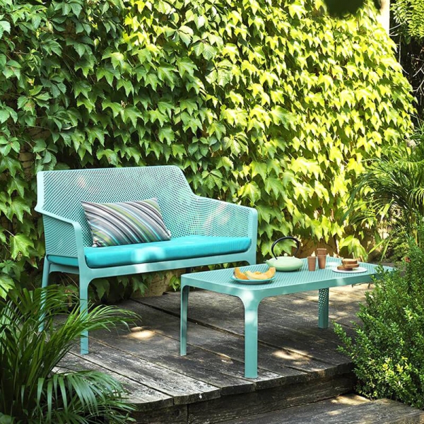 Table basse de jardin moderne avec plateau vert salice micro-perforé 100 x 60 cm - Net - 2