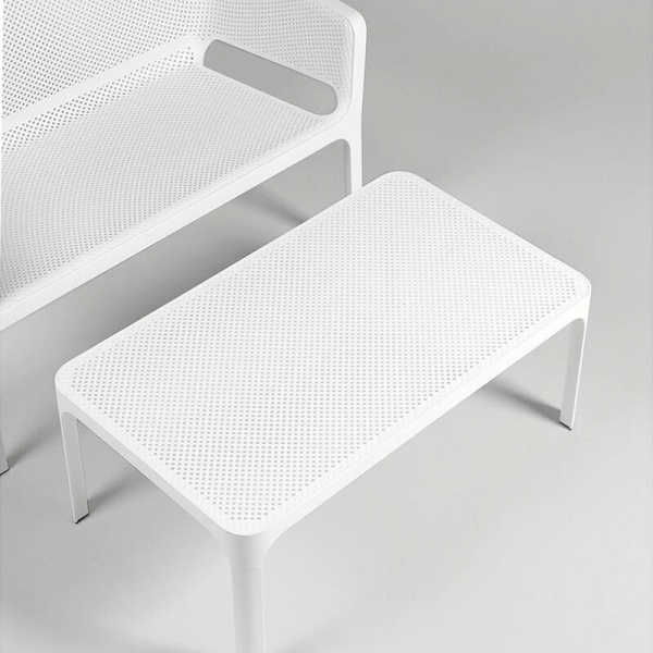 Table basse de jardin moderne avec plateau blanc micro-perforé 100 x 60 cm - Net - 20
