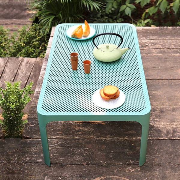 Table basse de jardin moderne avec plateau vert salice micro-perforé 100 x 60 cm - Net - 8