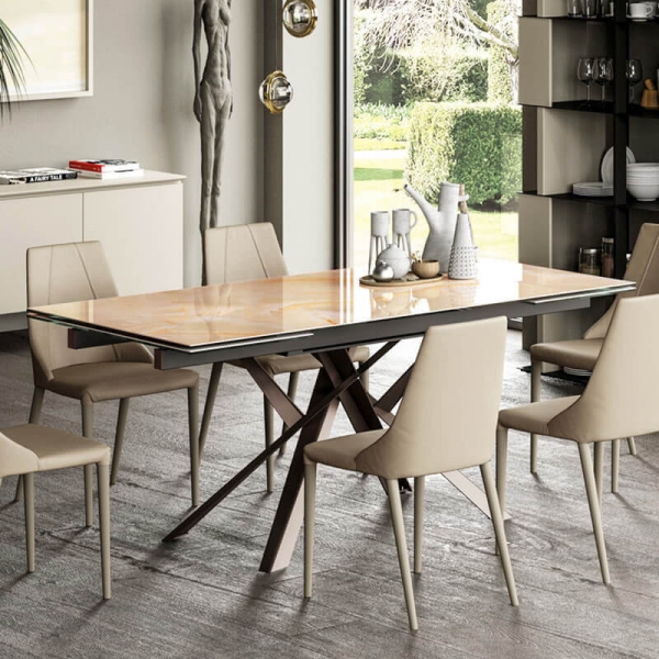 Table design italienne extensible en verre marbré - Romeo - 1