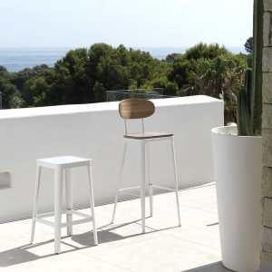 Tabouret hauteur bar ou snack en bois et métal blanc - Austin