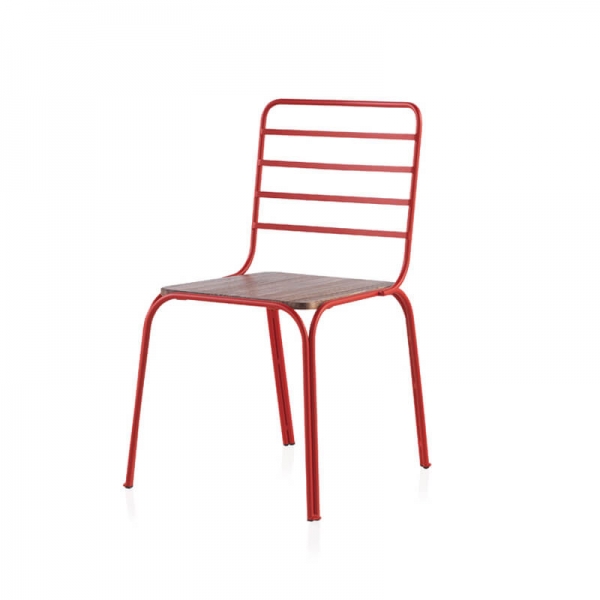 Chaise à barreaux vintage rouge et assise bois - Nantes - 4