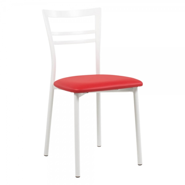 Chaise de cuisine métal blanc assise rouge - Go 1419 - 69