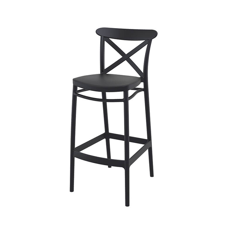 Chaise haute de bar avec 4 pieds assise et dossier rembourré simili cuir  noir - RETIF