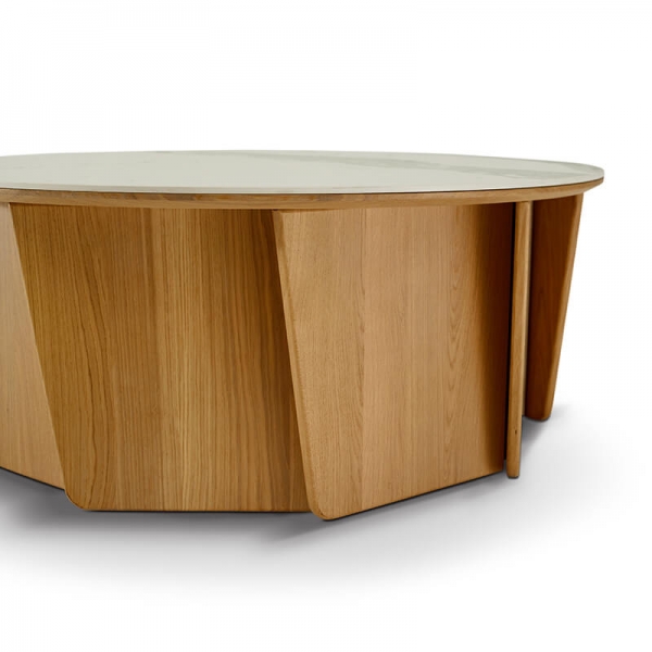 Table basse ronde en bois avec plateau céramique fabriquée en France - Volute - 7