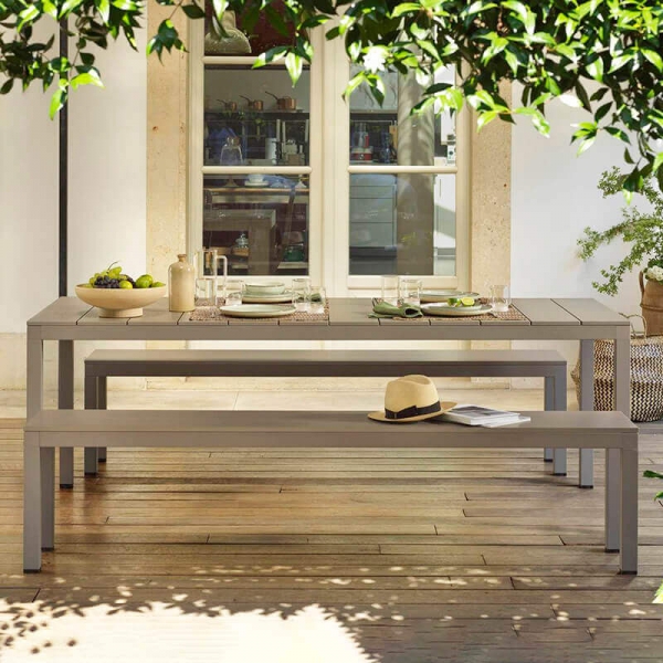 Salon de jardin avec table et bancs en aluminium fabriqué en Italie - Set Rio Bench Alu - 2