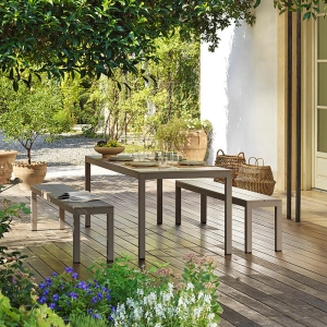 Salon de jardin avec table et bancs en aluminium fabriqué en Italie - Set Rio Bench Alu