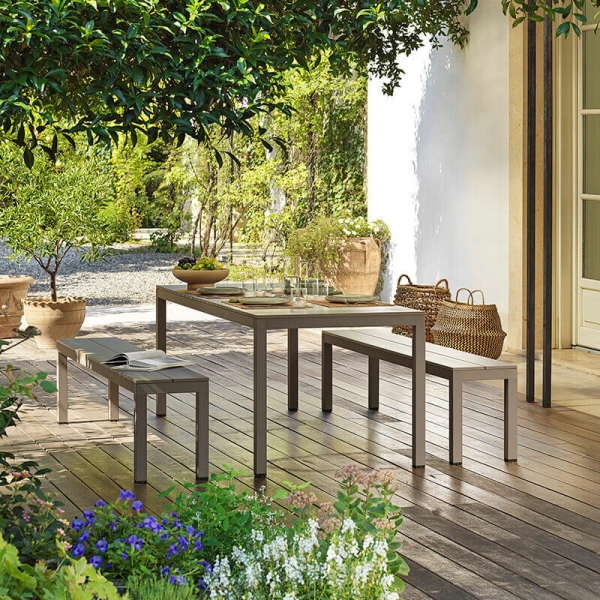 Salon de jardin avec table et bancs en aluminium fabriqué en Italie - Set Rio Bench Alu - 1