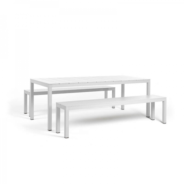 Salon de jardin avec table et bancs en aluminium fabriqué en Italie - Set Rio Bench Alu - 6