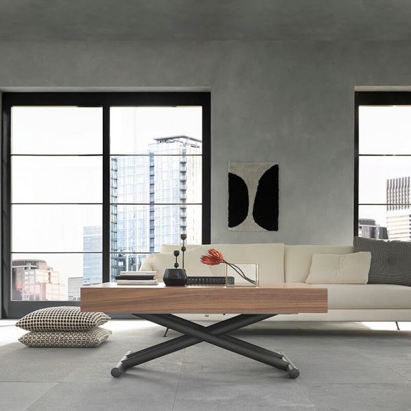 Table italienne avec pieds relevables en acier graphite et plateau en bois avec allonges - Febo AT046 - 3