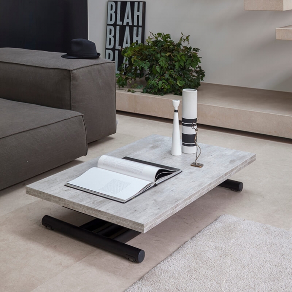 Table italienne relevable et rabattable en mélaminé plateau effet ciment et pieds en acier époxy coloris graphite - Fenice AT050 - 4