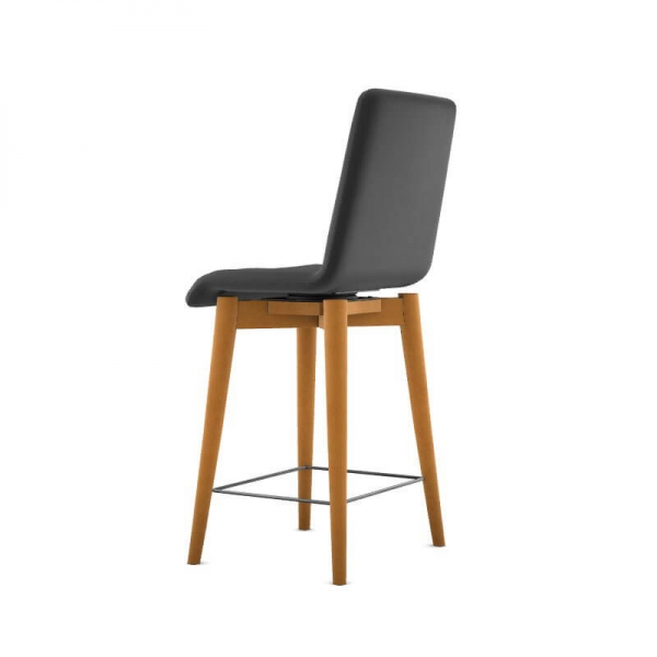 Tabouret snack noir pivotant de style scandinave avec pieds en bois massif doré made in France - YAM 9809 Lelièvre ® - 8