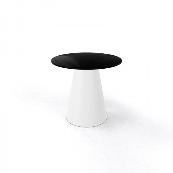 Table basse ronde design à pied central de fabrication italienne plateau noir et pied blanc - Roller H55 ronde - 5