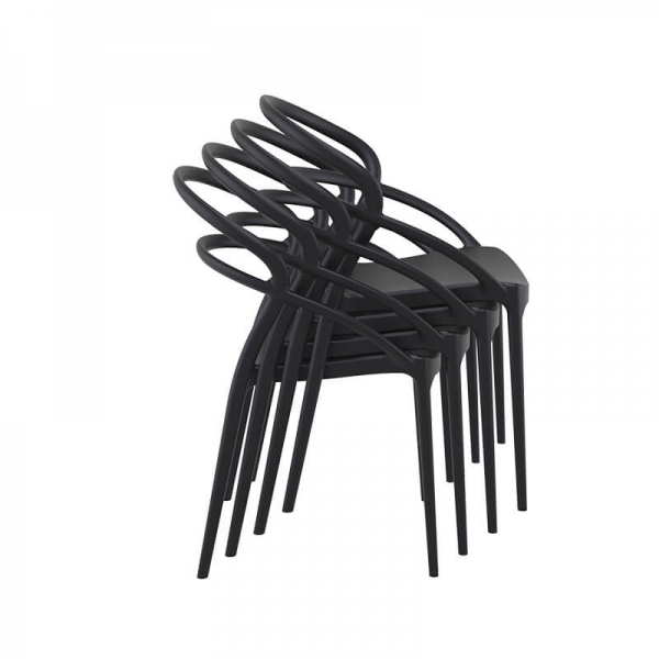 Chaise de terrasse tendance empilable en plastique noir - Pia - 6