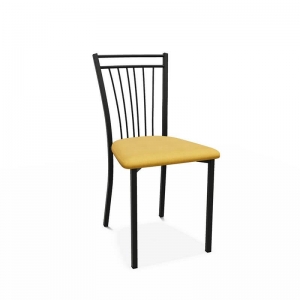 Chaise contemporaine en métal noir et en tissu jaune fabriquée en Belgique - Viva