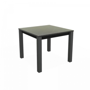 Table carrée industrielle en métal anthracite et en stratifié marbre noir conçue en Belgique - Verona