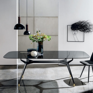 Table design rectangulaire en verre avec bords arrondis - Arkos Sovet®