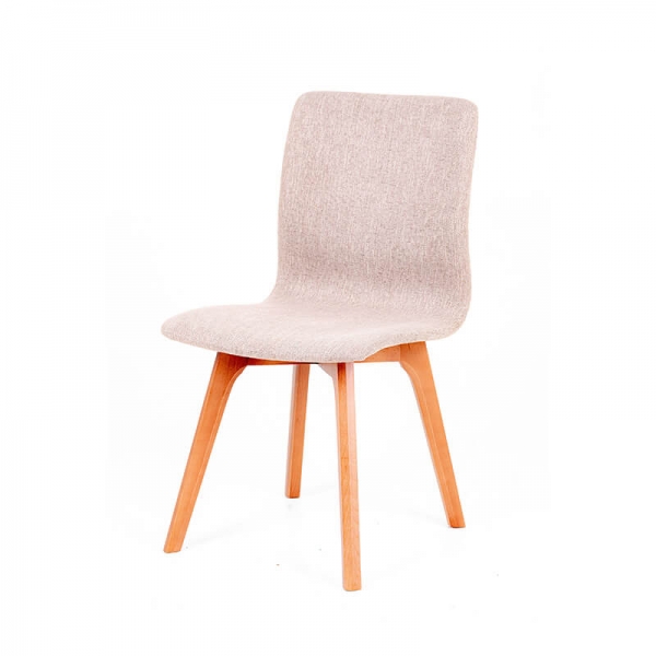 Chaise en tissu rose poudrée avec pieds en bois massif - Amelie  - 2