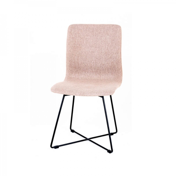 Chaise en tissu rose poudré et pieds en métal croisés - Amelie - 4