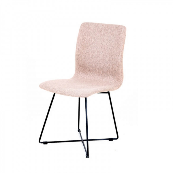 Chaise en tissu rose et pieds en métal croisés - Amelie - 2