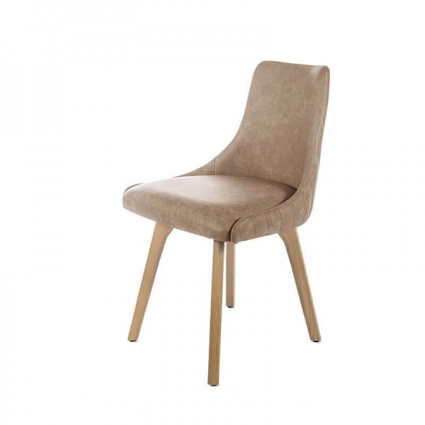 Chaise beige matelassée en synthétique et en bois de chêne - Lars line - 3