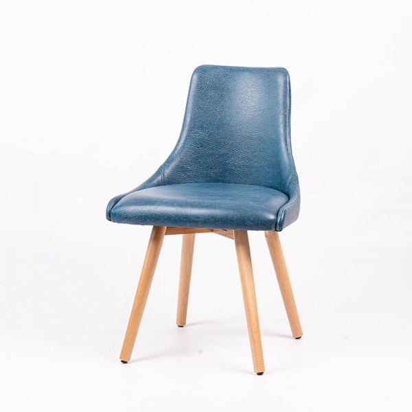 Chaise confortable bleu en synthétique et pieds en bois - Lars - 8