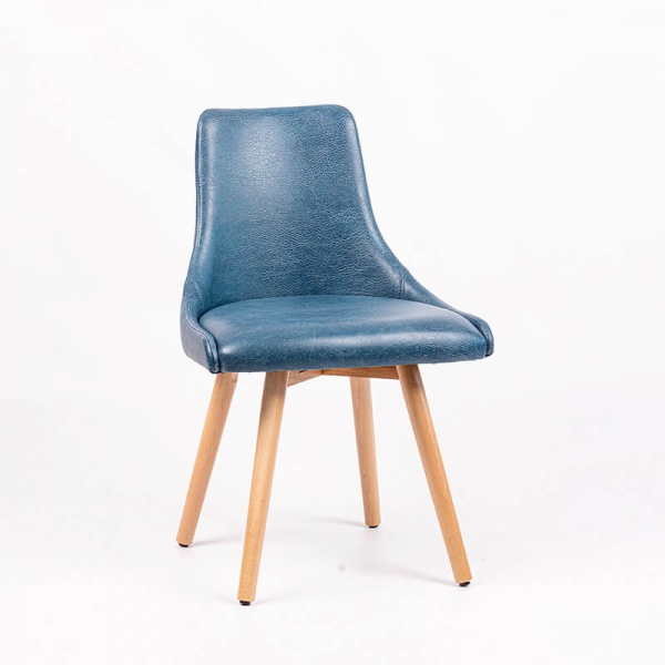 Chaise bleue confortable en synthétique et pieds en bois - Lars - 7