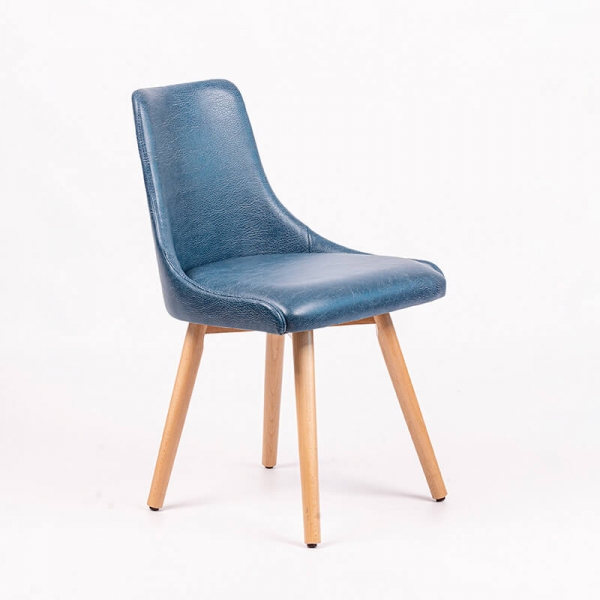 Chaise confortable en synthétique bleu et pieds en bois - Lars - 9