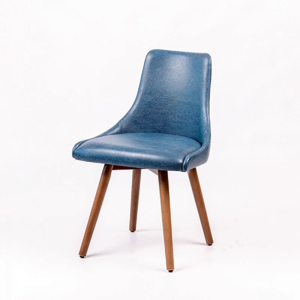 Chaise en synthétique bleu et pieds en bois - Lars - 2