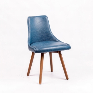Chaise en synthétique bleu et pieds en bois de hêtre et noyer  - Lars
