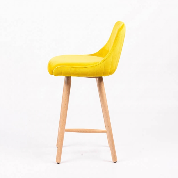 Tabouret snack tissu jaune dossier matelassé pieds bois - BarLars line - 5