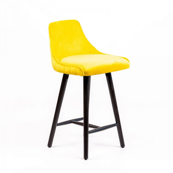 Tabouret snack tissu jaune dossier matelassé pieds bois noir - BarLars line - 6