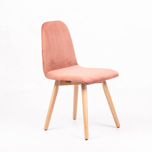 Chaise en tissu rose dos matelassé pieds bois naturel - Pandora diamant - 3